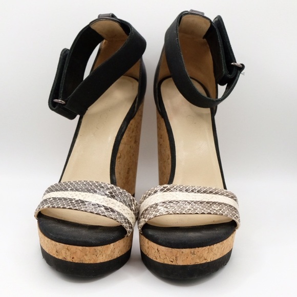 Jimmy Choo Neston Snake Cork Wedge Sandals 38.5 Black Snakeskin Leather - Picture 8 of 16